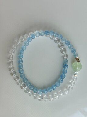 Aquamarine Clear Quartz Bracelet Double Layer Beaded Stretch Bracelet